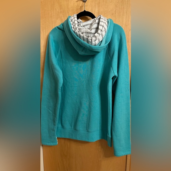 SOLD - Cozy Turquoise and Striped Hoodie - Rainy Lake, Thunderbird Lodge - Picture 5 of 9